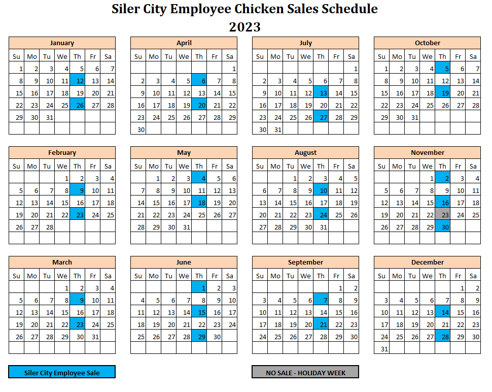 Siler City Employee Chicken Sales Schedule 2023